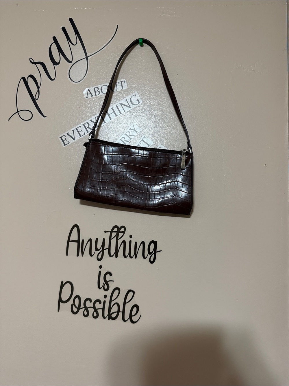 Madison Studio Croc-Embossed Shoulder Bag in Dark Brown